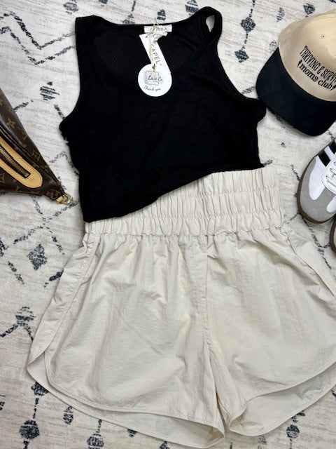 Windbreaker Shorts w\ lining & back mesh pocket: BONE/ XL