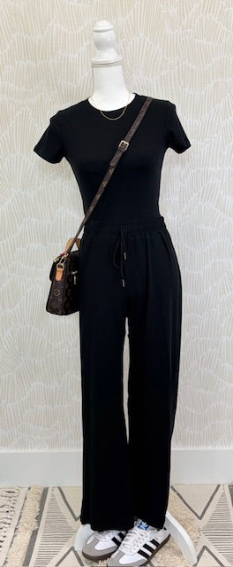 Black Relaxed Fit Top and Wide-Leg Pants Set