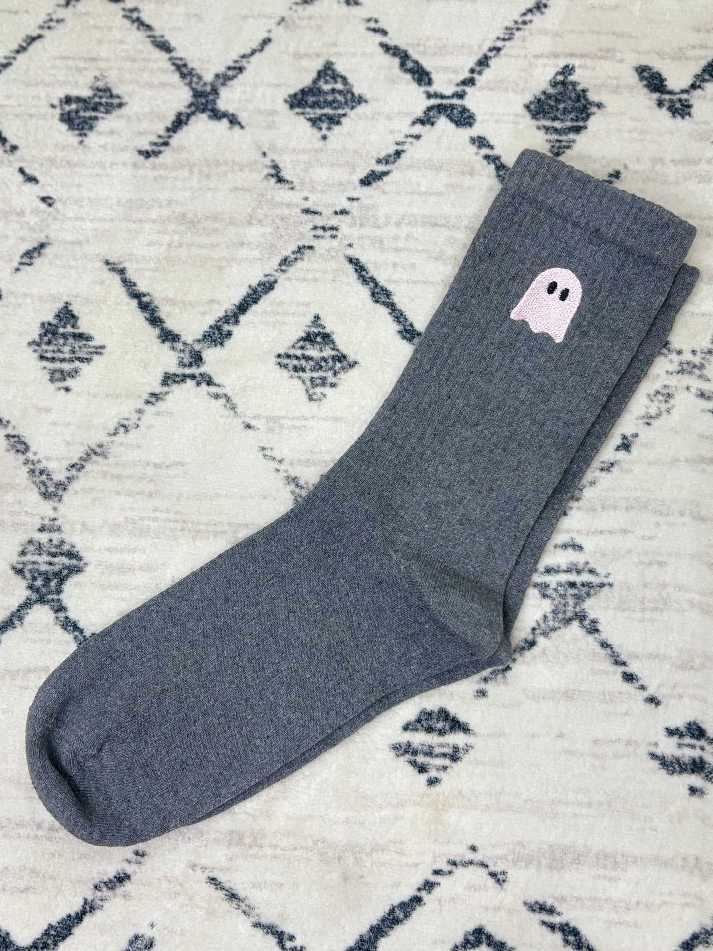 Grey Crew Sock with Pink Ghost