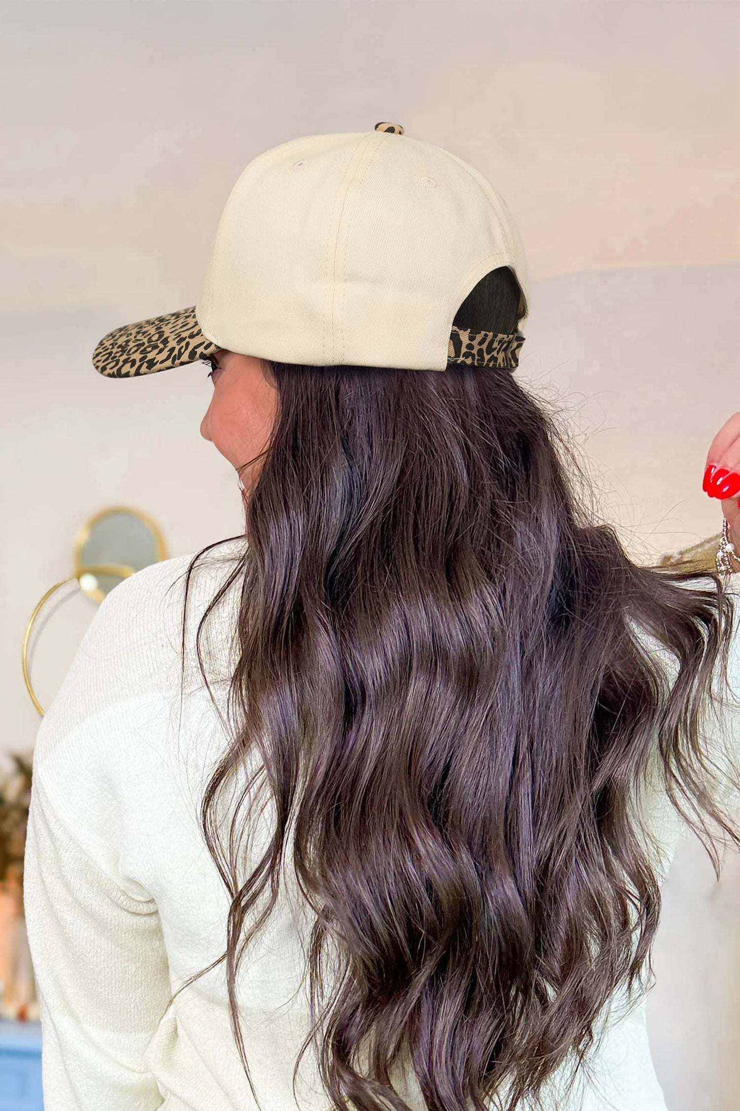 TEXAS Embroidered Leopard Contrast Baseball Cap: Camel / ONE SIZE