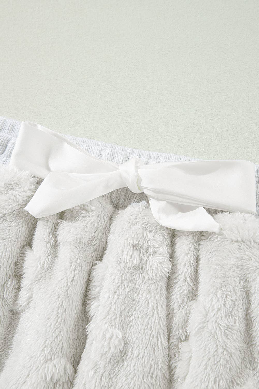 Leopard Textured Fleece Top and Shorts Set: Light Grey