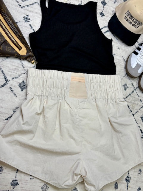 Windbreaker Shorts w\ lining & back mesh pocket: BONE/ XL