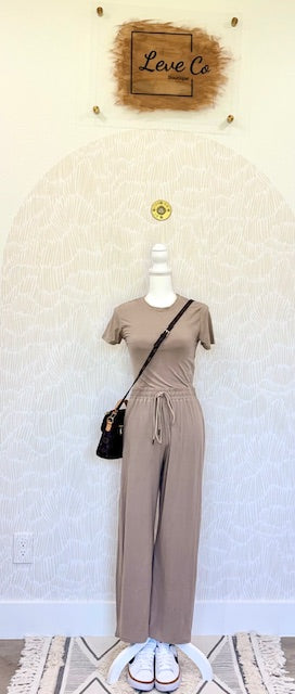 Taupe Relaxed Fit Top and Wide-Leg Pants Set