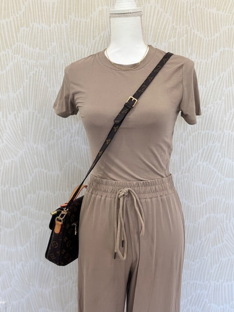 Taupe Relaxed Fit Top and Wide-Leg Pants Set