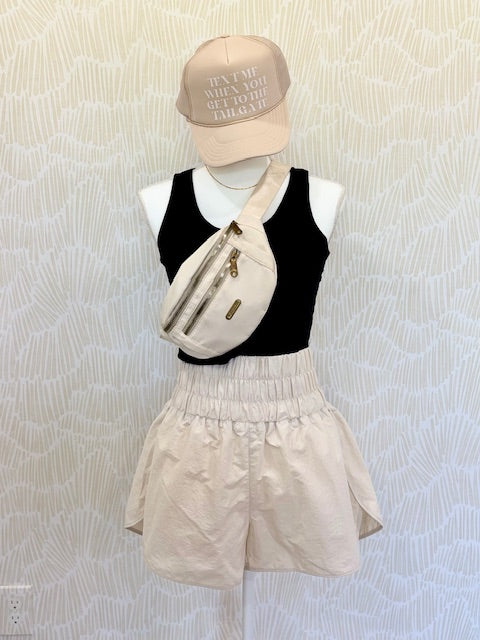 Windbreaker Shorts w\ lining & back mesh pocket: BONE/ XL