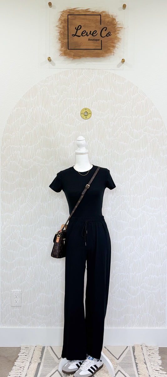 Black Relaxed Fit Top and Wide-Leg Pants Set