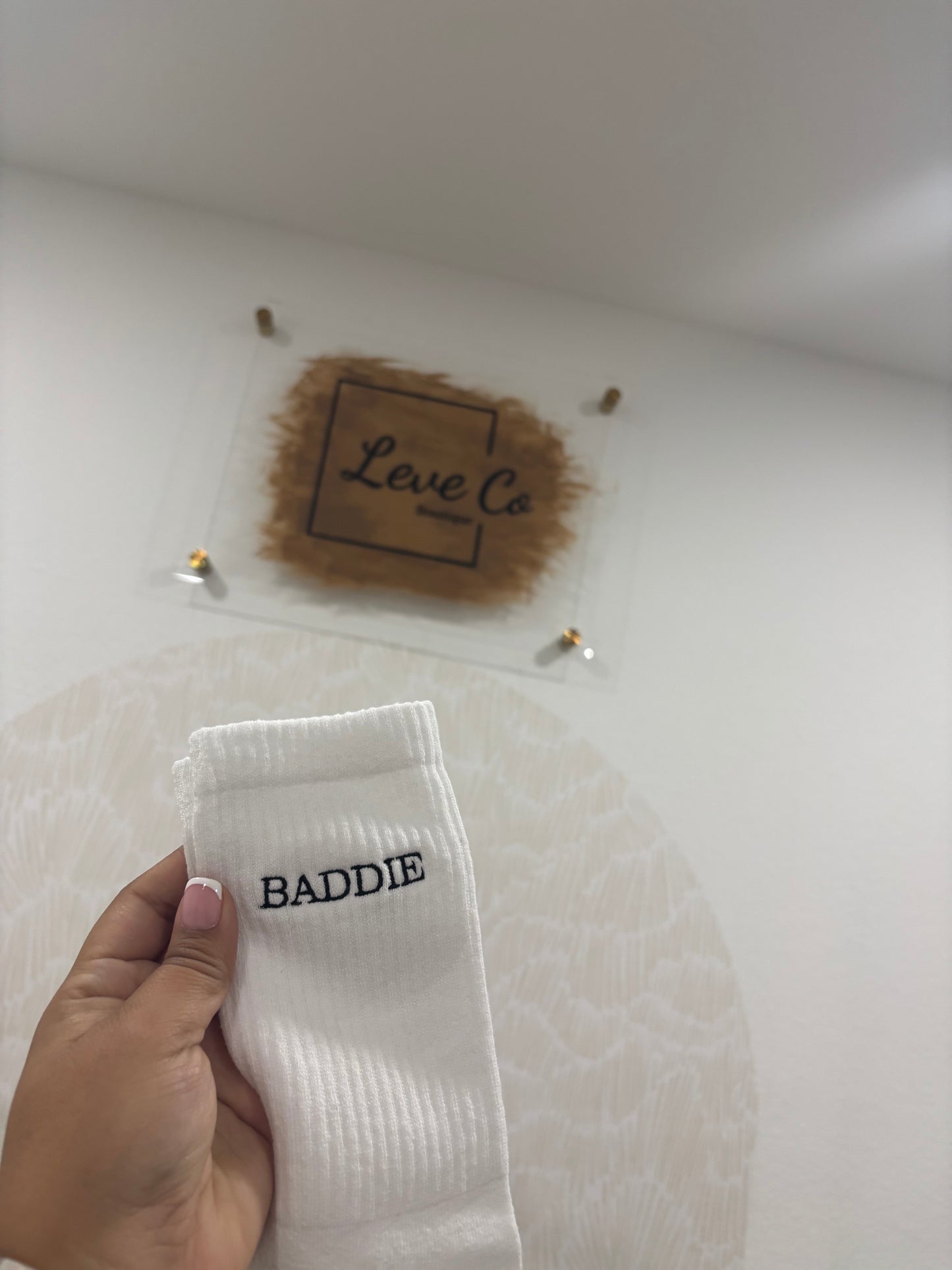 "Baddie" White Crew Sock