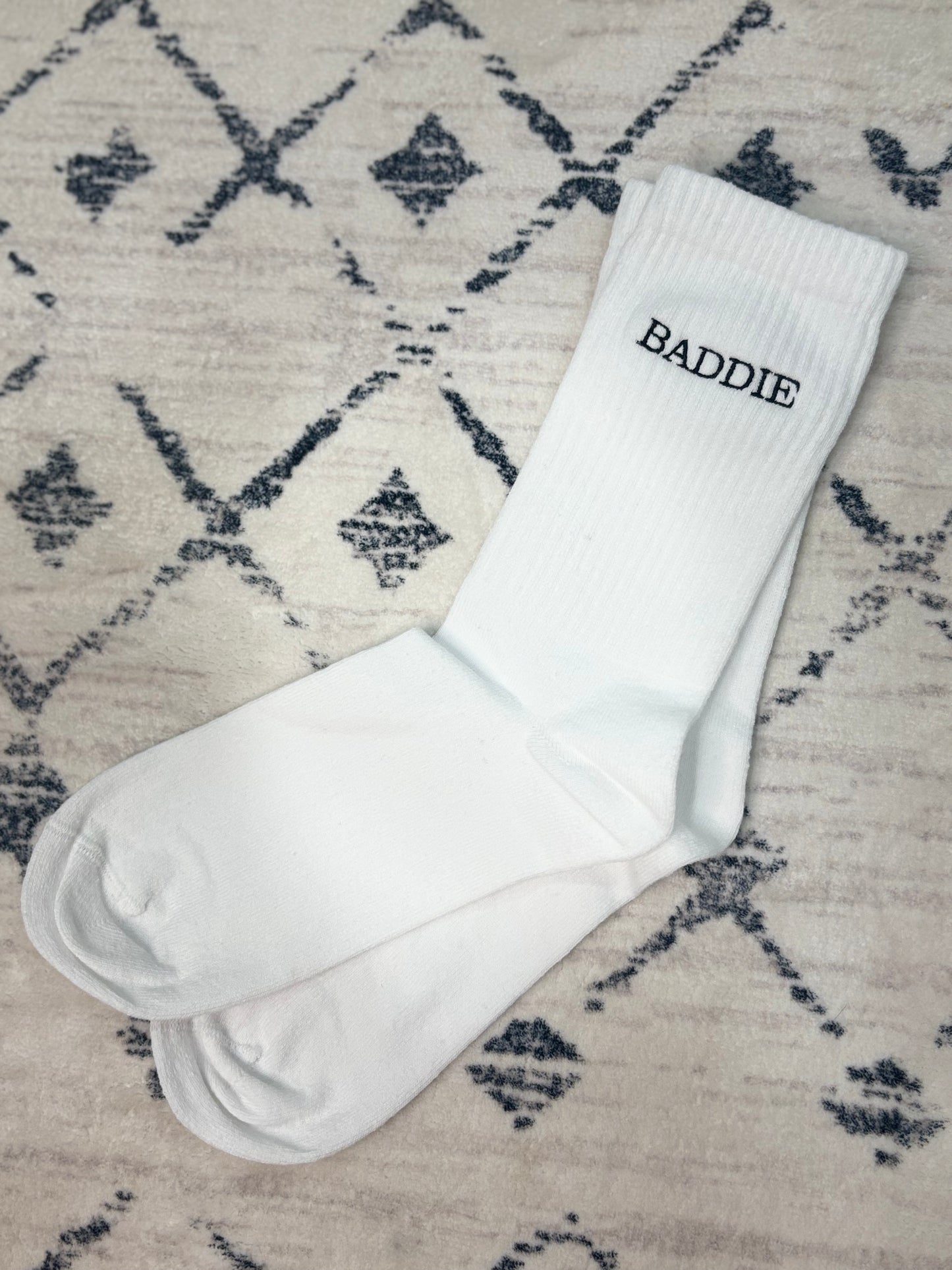 "Baddie" White Crew Sock