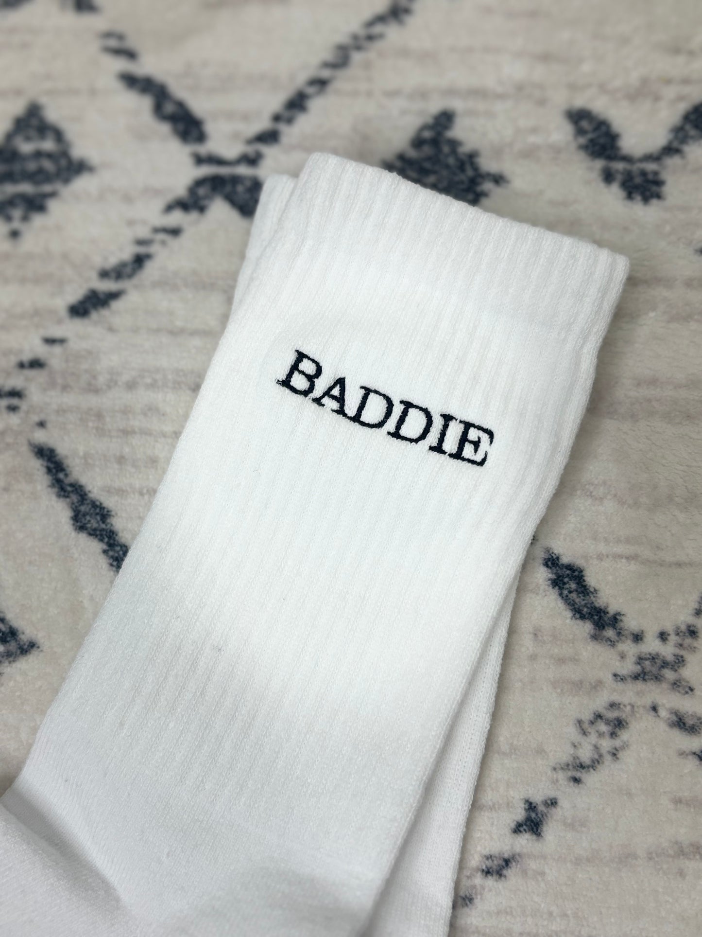 "Baddie" White Crew Sock