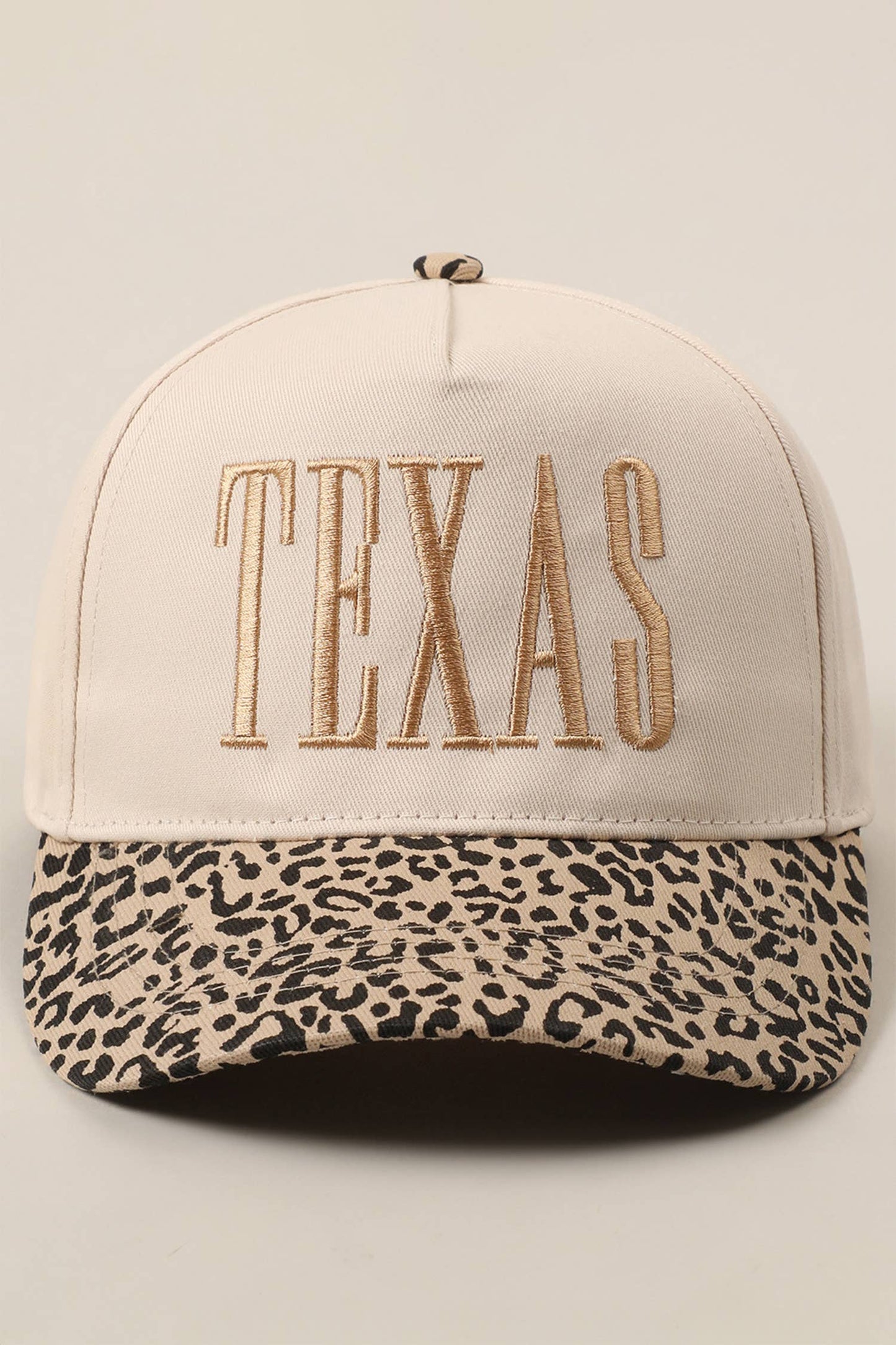 TEXAS Embroidered Leopard Contrast Baseball Cap: Camel / ONE SIZE