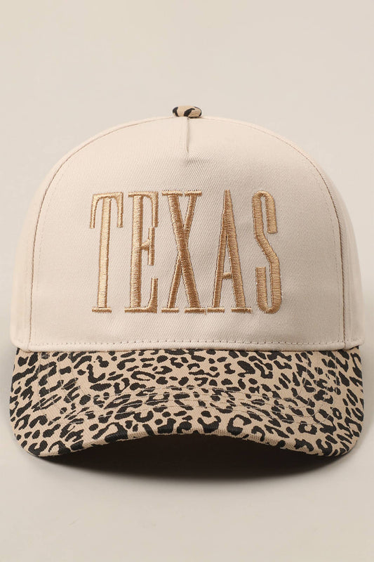 TEXAS Embroidered Leopard Contrast Baseball Cap: Camel / ONE SIZE