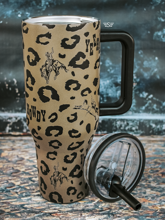 Leopard Spotted and Spurred 40oz Flip Top Tumbler